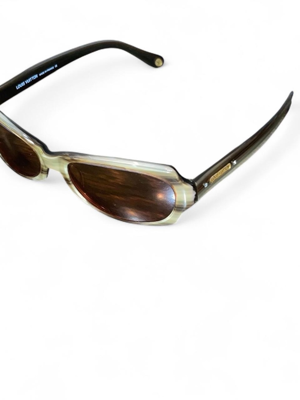 Rare Louis Vuitton Oval Eye Sunglasses in Brown, Olive, Cream Made in France